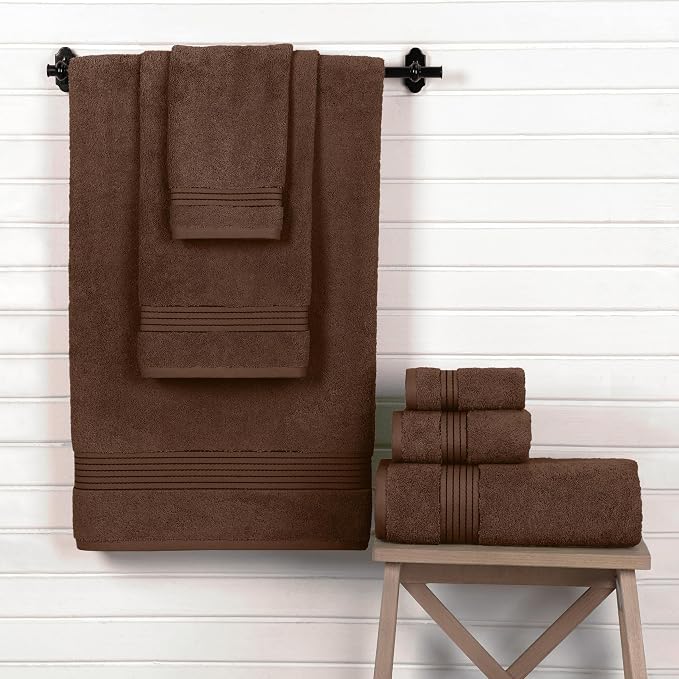 Elegant Comfort Premium Cotton 6-Piece Towel Set, Includes 2 Washcloths, 2 Hand Towels and 2 Bath Towels, 100% Turkish Cotton - Highly Absorbent and Super Soft Towels for Bathroom, Brown