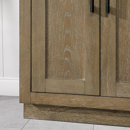 OVE Decors Bailey 60 in. Double Sink Freestanding Driftwood Oak Bathroom Vanity with White Quartz Top, Matching Backsplash and Power Bar