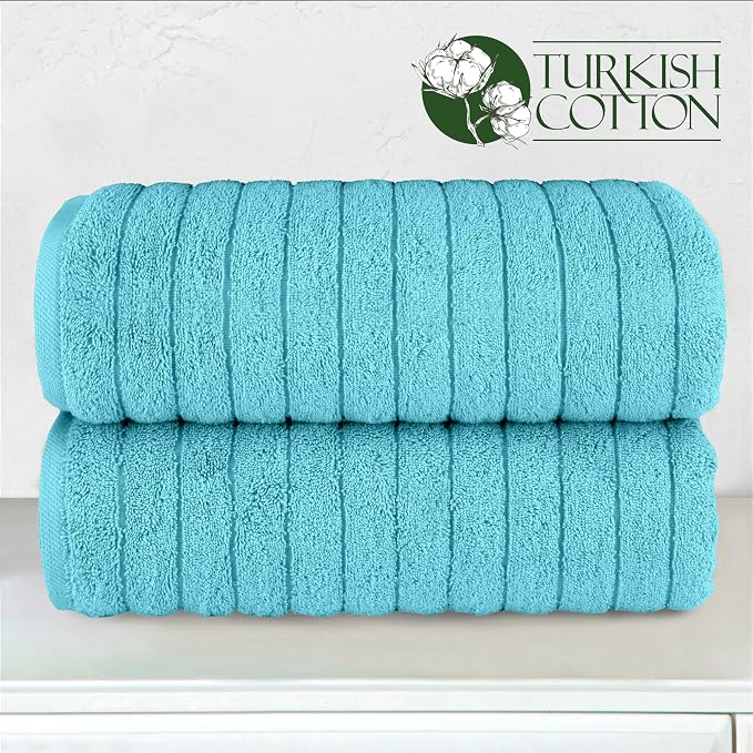 Elegant Comfort 100% Turkish Cotton Corduroy Ribbed Luxury Soft 2 Pack Bath Towels 27 x 54 Inch - Ultra Plush, Absorbent, Quick Dry, Hotel Spa Quality Towels for Bathroom Essentials, Aqua