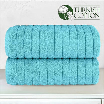 Elegant Comfort 100% Turkish Cotton Corduroy Ribbed Luxury Soft 2 Pack Bath Towels 27 x 54 Inch - Ultra Plush, Absorbent, Quick Dry, Hotel Spa Quality Towels for Bathroom Essentials, Aqua