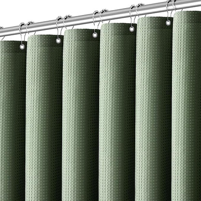 Sage Green Shower Curtain - Waffle Weave Fabric Heavy Duty for Bathroom, Water Repellent Weighted 256GSM Hotel Quality Machine Washable Bath Curtains with 12 Hooks, 72Wx72H