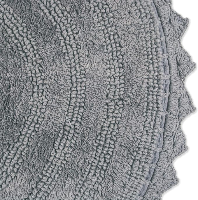 DII Crochet Collection Reversible Bath Mat, Round, 27.5" Diameter, Gray