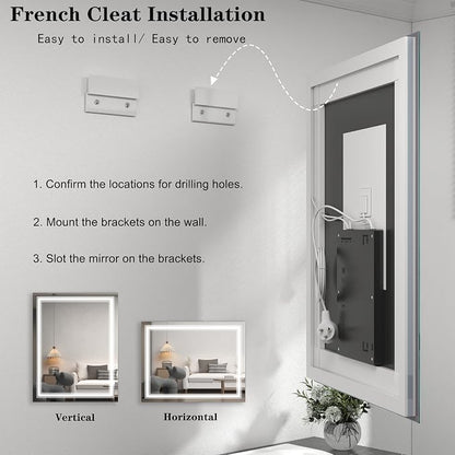 55x40 LED Bathroom Mirror | Lighted Mirror for Bathroom Wall, Backlit and Front lit, Dimmable, Anti-Fog, Shatterpoof, Memory (Horizontal/Vertical)
