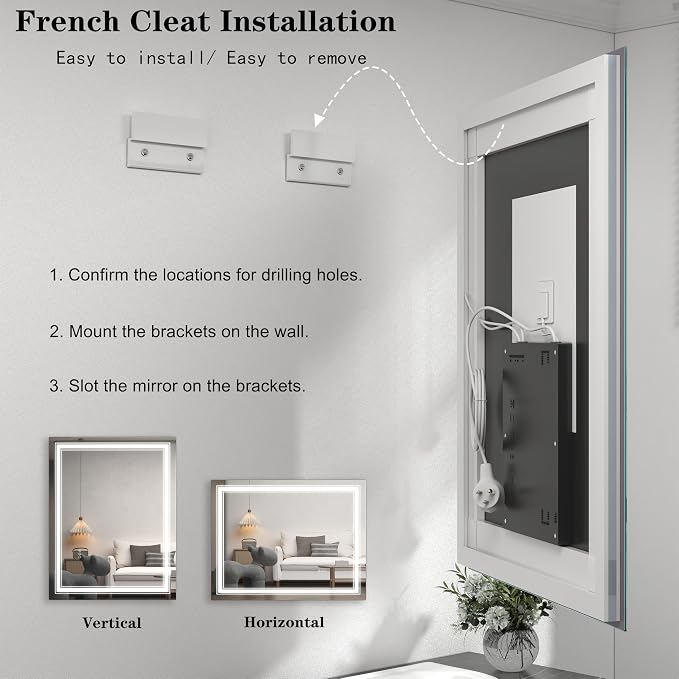32x36 inch LED Mirror for Bathroom with Backlit and Front lit | Dimmable Illuminated Vanity Mirror with Lights, Anti-Fog, Shatter-Proof, Memory, ETL Listed (Horizontal/Vertical)