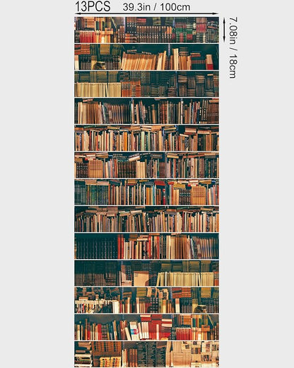 FLFK Stair Decals - Stair Stickers Decals Peel and Stick,Vintage Bookshelf Stair Risers Decals Self-Adhesive for Home Decor, 39.3" W x 7" H x 13Pcs