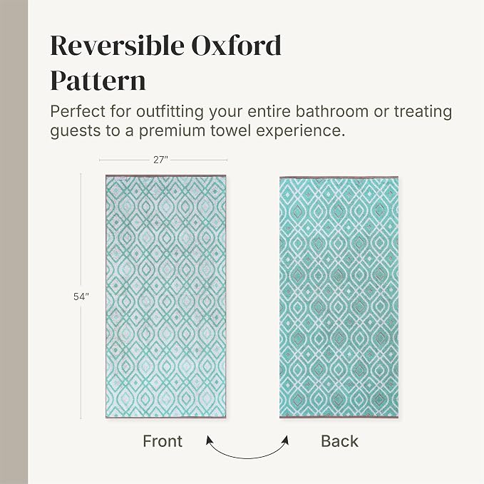 Modern Threads 6 Piece Bath Towel Set – Bathroom Set with 2 Bath Towels, 2 Hand Towels, and 2 Wash Cloths – 100% Cotton, Super Absorbent & Extra Soft – Reversible Classic Diamond (Aqua)
