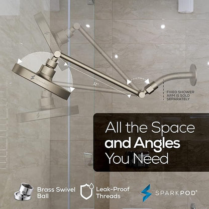 SparkPod 6" Round Rain Shower Head with 11" Shower Arm | Shower Head & Extension Arm Combo, Height Adjustable, High Pressure Performance, Easy 1-Minute Installation, Brushed Nickel