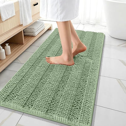 OLANLY Thick Bathroom Runner Rugs 47x20, Chenille Bath Rugs, Sage Green | Absorbent Striped, Rubber Backing, Machine Wash, Long Bath Mats for Bathroom Floor, Tub and Shower, Home Decor Accessories