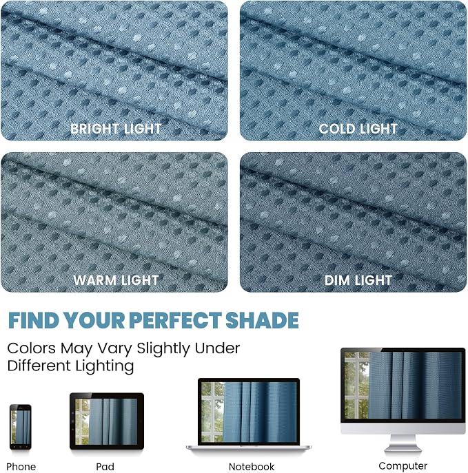 SORTTO No Hook Shower Curtain with Snap in Liner Set Waffle Shower Curtain for Bathroom Hotel Style Fabric Waterproof Inner Liner，71" W x 74" H, Moonlight Blue