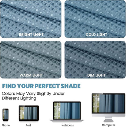 SORTTO No Hook Shower Curtain with Snap in Liner Set Waffle Shower Curtain for Bathroom Hotel Style Fabric Waterproof Inner Liner，71" W x 74" H, Moonlight Blue