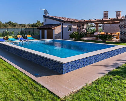 Blue Glass Mosaic Tiles French Pattern Square Mosaics Sheets Iridescent Cobalt Blue Crystal Glass Ceramic Accent Wall Tile for Swimming Pool Kitchen Bathroom Backsplash (5 Square Feet)
