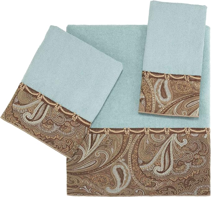Avanti Linens - 3pc Towel Set, Soft & Absorbent Cotton Towels (Bradford Collection, Mineral)