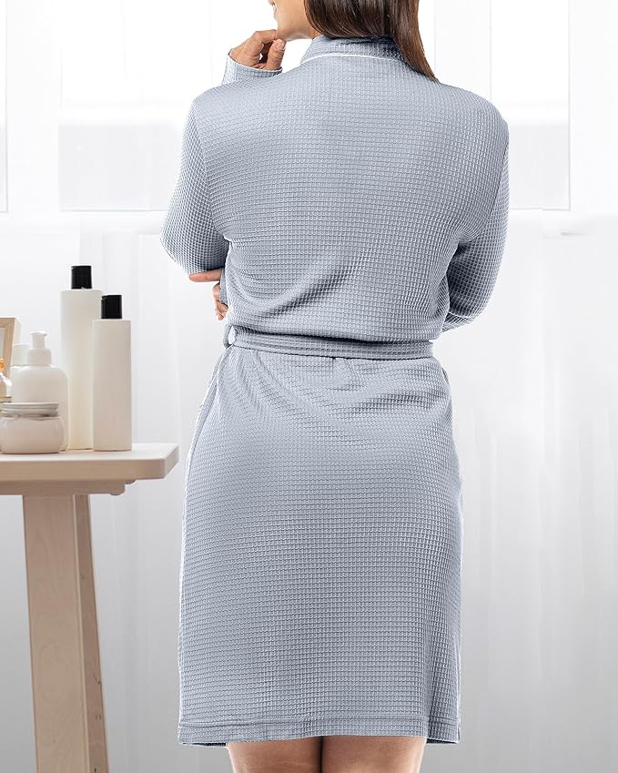 NY Threads Women's Robe Soft Knit Waffle Bathrobe Lightweight Knee-Length Loungewear