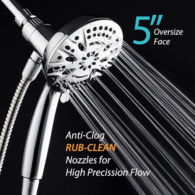 AquaDance New Magnetic Docking 8-setting High Pressure Handheld Shower Head | Space-age Magnetic Guidance Bracket System, Giant 5-inch Face, Extra-long 72-inch Stainless Steel Hose - All Chrome Finish