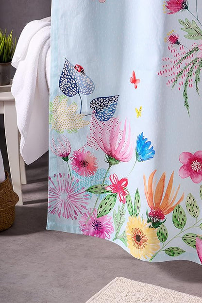 Maison d' Hermine Shower Curtain 100% Cotton One Panel 70"x72" Washable Fabric Shower Curtains for Bathroom, Easy Hanging with 12 Button Holes - Home Hotel Easter Gifts (Jardin D'Ete - Mint)