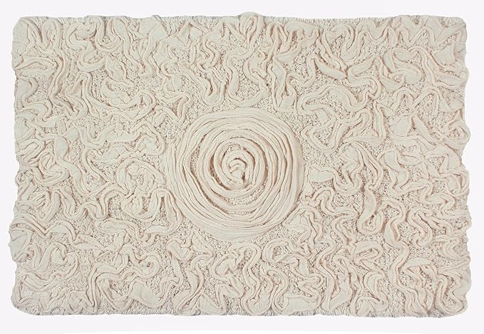 Home Weavers Bell Flower Collection 100% Cotton Tufted Bath Rugs, Extra Soft and Absorbent Bath Rugs, Non-Slip Bath Mats, Machine Washable, Bath Mats for Bathroom Floor, 17"x24" Rectangle, Ivory