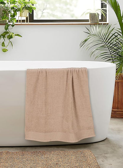 GLAMBURG 100% Cotton 2 Pack Oversized Bath Towel Set 28x55 Inches, Ultra Soft Highly Absorbant Compact Quickdry & Lightweight Large Bath Towels, Ideal for Gym Travel Camp Pool - Tan