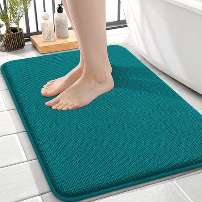 OLANLY Memory Foam Small Bathroom Rugs 24x16, Absorbent Bath Mat, Deep Lake | Soft Quick Dry Bath Rugs, Non-Slip Carpet, Machine Washable Mat for Bathroom Floor, Tub and Shower, Home Decor Accessories