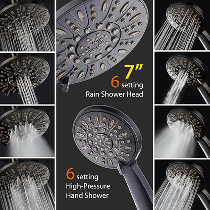 AquaDance 7" Premium High Pressure 3-way Rain & Handheld Shower Head Combo | Enjoy Dual 6-Setting Luxury Shower Heads Separately or Together for the Best of Both Worlds! Stainless Steel Hose - Bronze
