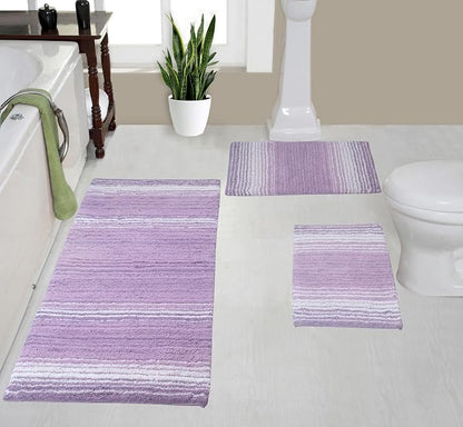 Home Weavers 100% Cotton Gradiation Collection Bathroom Décor | Washable Rug | Bathroom Mat | Kitchen Mat | Bathroom Rug Set | Bath Mat Set | Bath Floor Mat Non Slip, 3 Piece Set with Runner, Purple