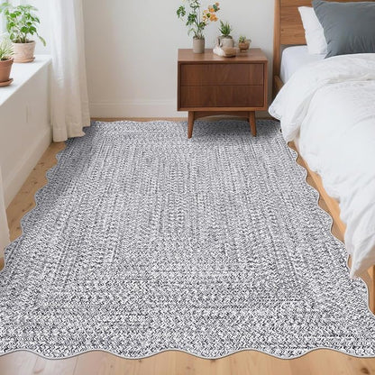 Imitation Braided Collection-Print 3x5 Rug Washable Area Rug Bedroom Rugs with Non Slip Rubber Backing, Farmhouse Soft Low Pile Rustic Accent Rug for Entrance Living Room Home Decor
