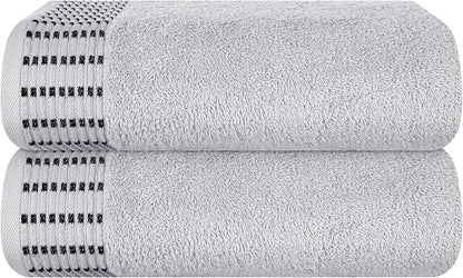 Cotton 2 Pack Oversized Bath Towel Set 28x55 inches, Large Bath Towels, Ultra Absorbant Compact Quickdry & Lightweight Towel, Ideal for Gym Travel Camp Pool - Light Grey