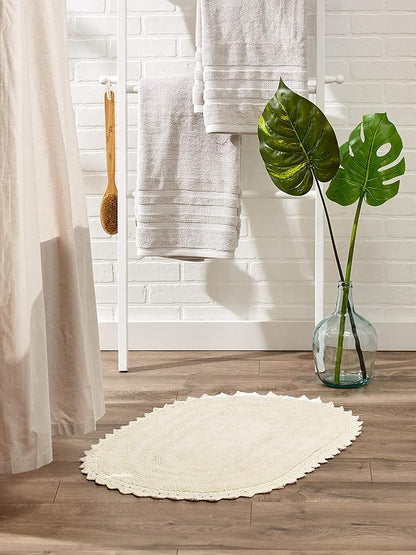 DII Crochet Collection Reversible Bath Mat, Large Oval, 21x34, Off White