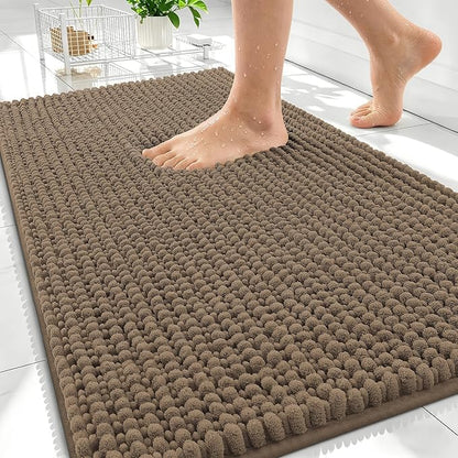 OLANLY Thick Chenille Bathroom Rugs 30x20, Soft Absorbent Bath Mat, Tan | Bath Rugs, Rubber Backing, Machine Wash Dry, Bath Mats for Bathroom Floor, Tub and Shower, Home Decor Accessories