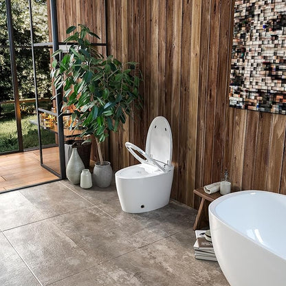 Smart Toilet with Basic Intelligent Function, Elongated Tankless Smart Toilet with Heated Seat, Auto Flush, Foot Kicking Flush, Night Light