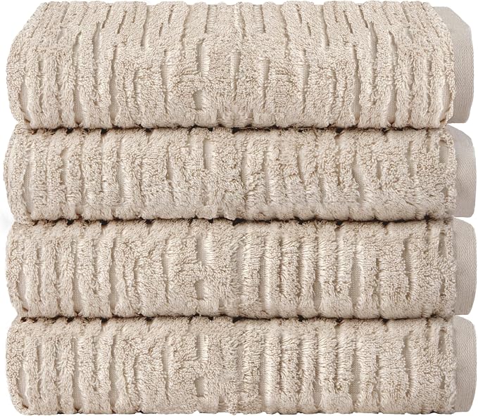 SKL Home CloudSoft 100% Cotton Luxury 4-Piece Bath Towel Set, Oatmeal | Premium spa-level quality. 600 GSM weight. Ultra plush & absorbent.