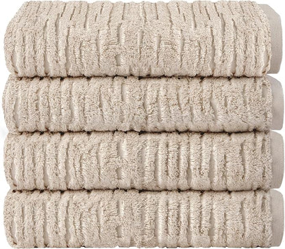 SKL Home CloudSoft 100% Cotton Luxury 4-Piece Bath Towel Set, Oatmeal | Premium spa-level quality. 600 GSM weight. Ultra plush & absorbent.