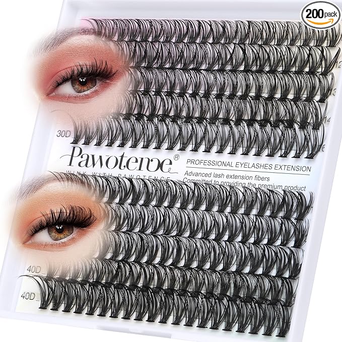 Lash Clusters 200pcs Individual Lashes 30D 40D Cluster Eyelash Extensions 11-16mm Eyelash Clusters Lash Extensions for Self Application (30D&40D, 0.07D, 11-16mm Refill)