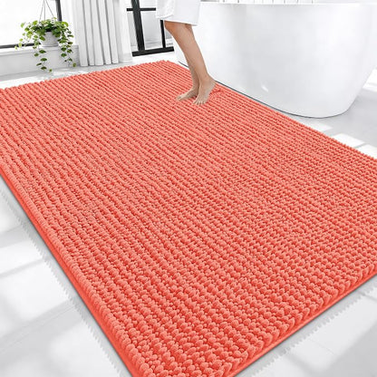 OLANLY Thick Chenille Large Bathroom Rugs 70x46, Absorbent Bath Mat, Coral | Soft Bath Rugs, Rubber Backing, Machine Wash Dry, Bath Mats for Bathroom, Tub and Shower, Home Decor Accessories
