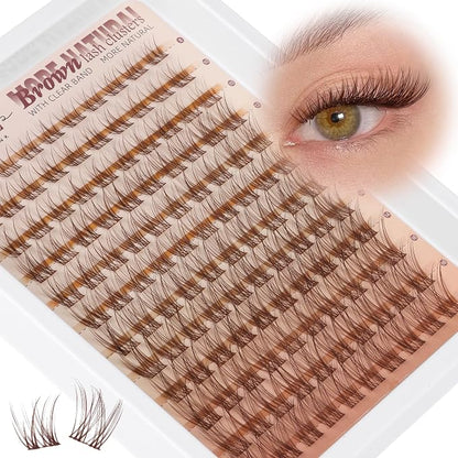 Brown Lash Clusters Natural Invisible Band Eyelash Clusters Wispy Brown Lashes Clusters 8-16mm Cluster Eyelash Extensions Natural Look DIY at Home for Everyday Wear by WTVANE