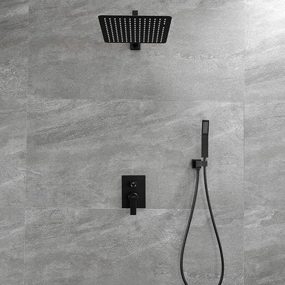 SHAMANDA Brass Rainfall Shower System, Luxuly Bathroom Shower Faucet Combo Set Matte Black (Including Rough-In Valve Body and Trim), L7001-7