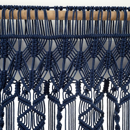 Lush Decor Boho Macrame Textured Cotton Valance, 40" W x 30" L, Navy - Boho Kitchen Curtains & Wall Decor - Macrame Valance - Bathroom Window Curtains