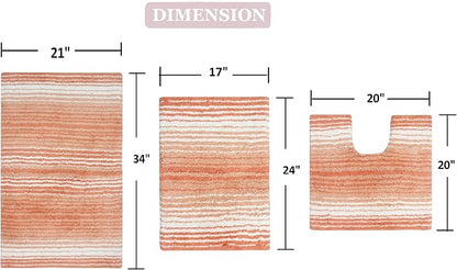 Home Weavers 100% Cotton Natural Gradiation Rug Collection | Washable, Non-Slip, Coral 3-Piece Indoor Set with Contour, Bath & Kitchen Mat / Rug