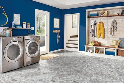 Universal White and Gray 3 MIL x 12 in. W x 24 in. L Peel and Stick Water Resistant Vinyl Tile Flooring (30.2 sqft/case)