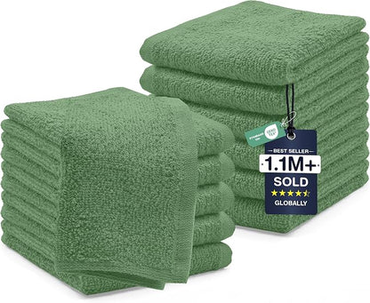 DAN RIVER 12 Pack Cotton Wash Cloths Set for Showering [12x12] Sage Green | Lighter Weight, Quick to Dry, Super Soft & Absorbent Face Towels, Hotel Quality, Perfect for Bathroom, Gym, Spa