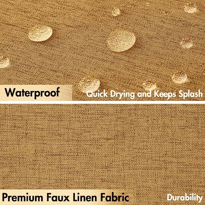 MIULEE Linen Fabric Shower Curtain Gold W72*L72 12 Metal Hooks | Washable, Modern, Heavy Duty, Curtain Set, Waterproof Thick Cloth Shower Curtains, Bathroom Bathtub