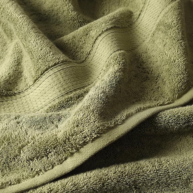 SUPERIOR Madeline Plush Egyptian Cotton 12-Piece Towel Set - Forrest Green | Heavyweight 12 Pc Egyptian Cotton Towel Set Includes 4 Bath Towels 4 Hand Towels 4 Washcloths Decorative Rope Border