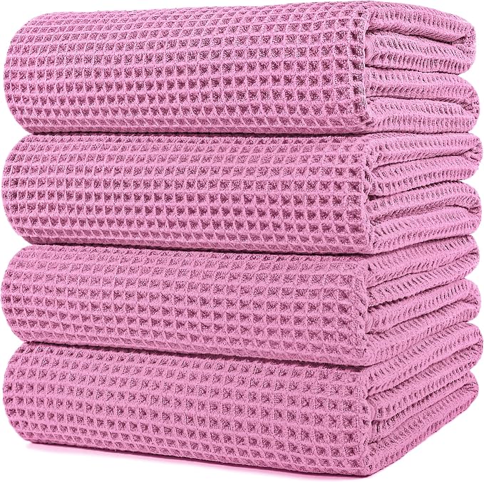 POLYTE 430 GSM Poly Blend Microfiber Quick Dry Waffle Bath Towel, 30x60 in | 4 Pack, Oversize, Lint Free, Body Towel