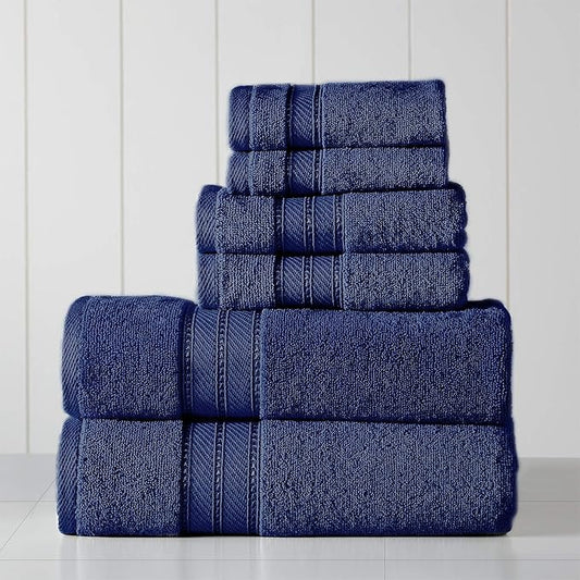 Modern Threads - Spun Loft 6-Piece 100% Combed Cotton Towel Set - Bath Towels, Hand Towels, & Washcloths - Super Absorbent & Quick Dry - 600 GSM - Soft & Plush, Navy
