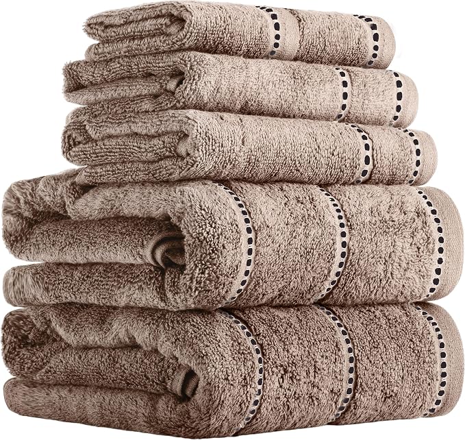 Lavish Home Bathroom Towels Set, Bathroom Accessories, Taupe, Set of 6