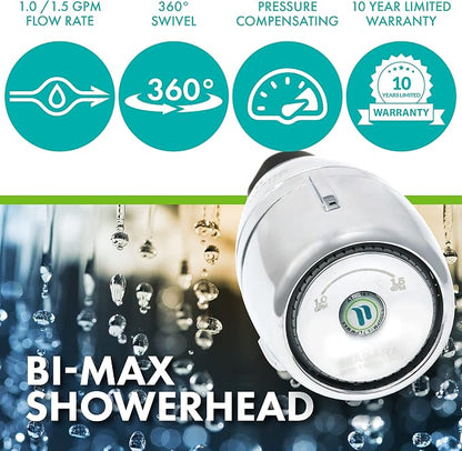 Niagara Conservation N2610CH Bi-Max 1-Spray with 1.0-1.5 GPM 2.125-in. Wall Mount Adjustable Fixed Shower Head in Chrome, 1-Pack | Bathroom Shower Head Sprayer with Pressure Compensation