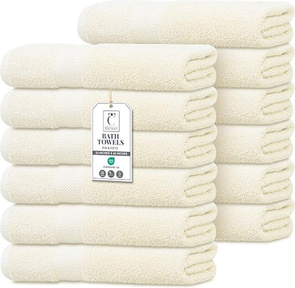 Commercial Bulk Pack of 12 Bath Towels – 100% Cotton Terry 24" x 48" – Ideal for Hotels, Salons, Gyms, Spas & Institutional Use – Ivory
