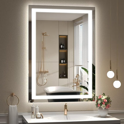 24x36 LED Lighted Bathroom Mirror for Vanity Wall | Front Light and Backlit, Anti-Fog, Memory, 3 Color, Tempered Glass, Dimmable, Rectangular, UL, Horizontal/ Vertical Mounted