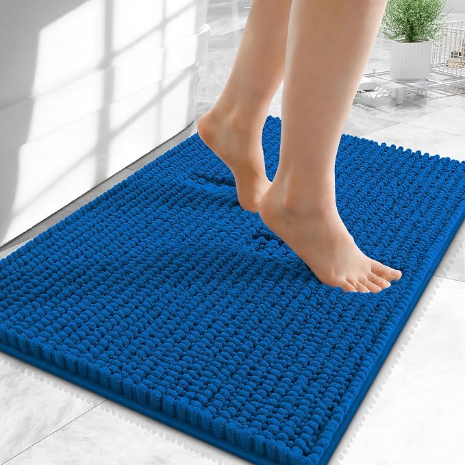 OLANLY Thick Chenille Small Bathroom Rugs Mats 24x16, Deep Navy Blue | Soft Absorbent Bath Rugs, Rubber Backing, Machine Wash Dry, Bath Mats for Bathroom, Tub and Shower, Home Decor Accessories