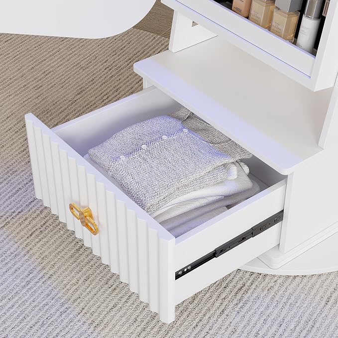 Jewelry Cabinet with RGB Mirror and Foldable Makeup Shelf - White | SKKTKT Standing Jewelry Armoire - Rotating Storage, RGB Mirror and Foldable Makeup Shelf