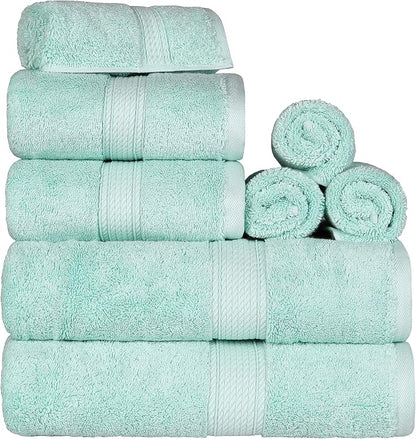 SUPERIOR Egyptian Cotton Ultra Plush & Absorbent, 8 Piece Set, Sea Foam | Quick Dry, Soft Luxury Towel Set, Bath Essentials, Guest Bath, Spa, 2 Bath, 2 Hand, 4 Face Towels, Madeline Towels